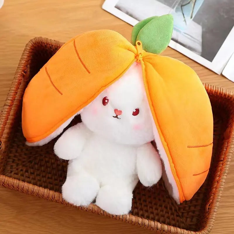 Reversible Bunny Plush Carrot to Rabbit in a Basket - Cute Kawaii Stuffed Animal - Octoplush Aesthetic Gift