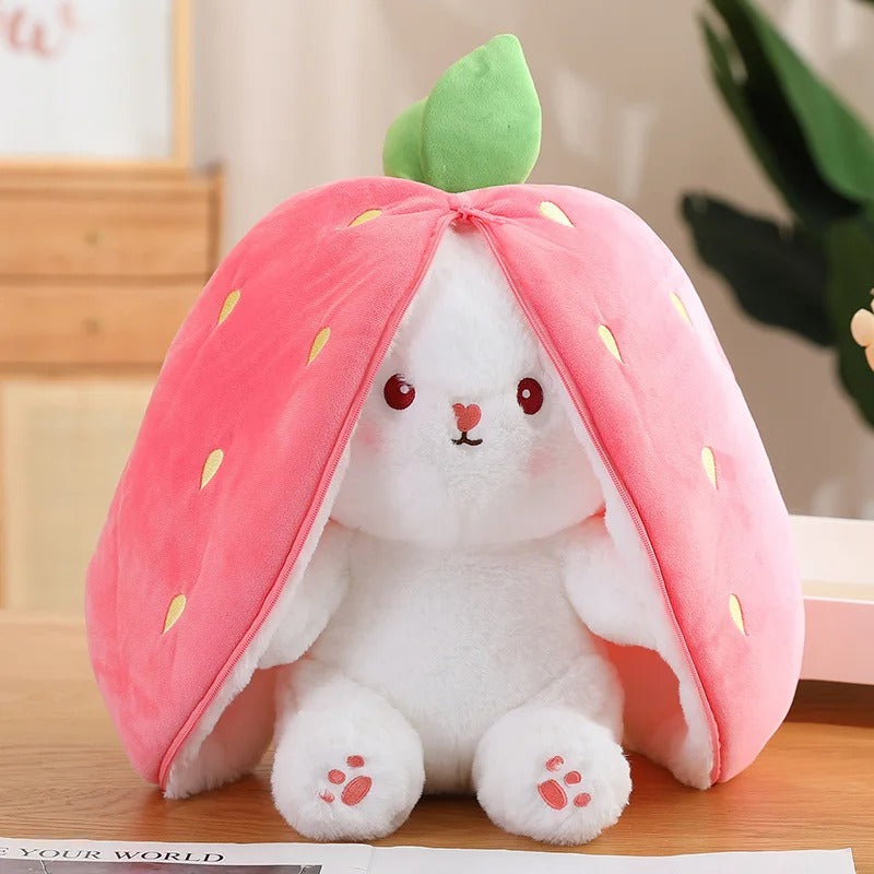 Reversible Bunny Plush Strawberry to Rabbit - Cute Kawaii Plush Doll - Octoplush Aesthetic Toy
