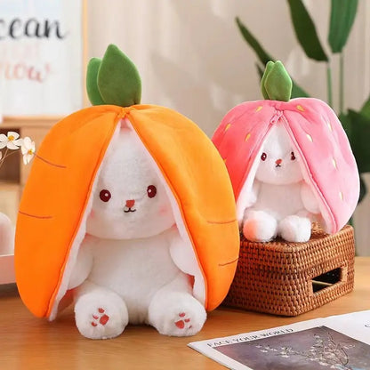 Reversible Bunny Plush Carrot and Strawberry Duo - Adorable Stuffed Animals for Kids - Octoplush Kawaii Plushie Set