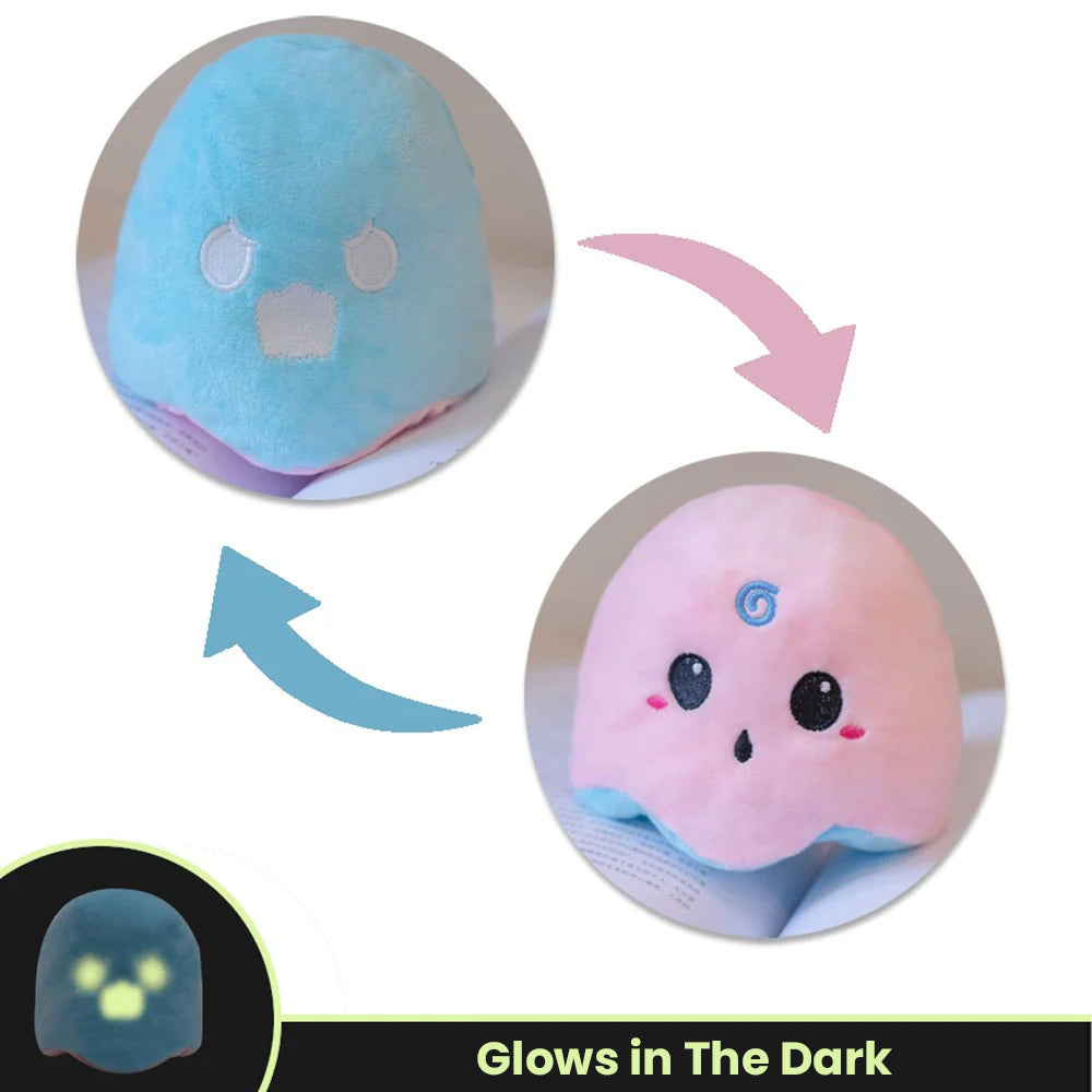 Reversible Ghost Plush - Moody Ghost Plush - Glow in the dark Ghost plush - Flip Ghost - Octoplush - Light Blue & Pink