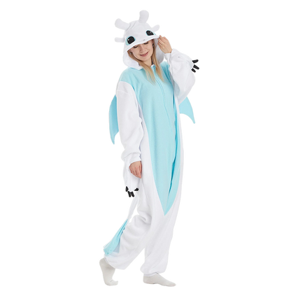 Comfortable White Dragon Onesie Kigurumi with a cozy fit and detailed dragon hood. Ideal for fans of kigurumi and dragon onesies.